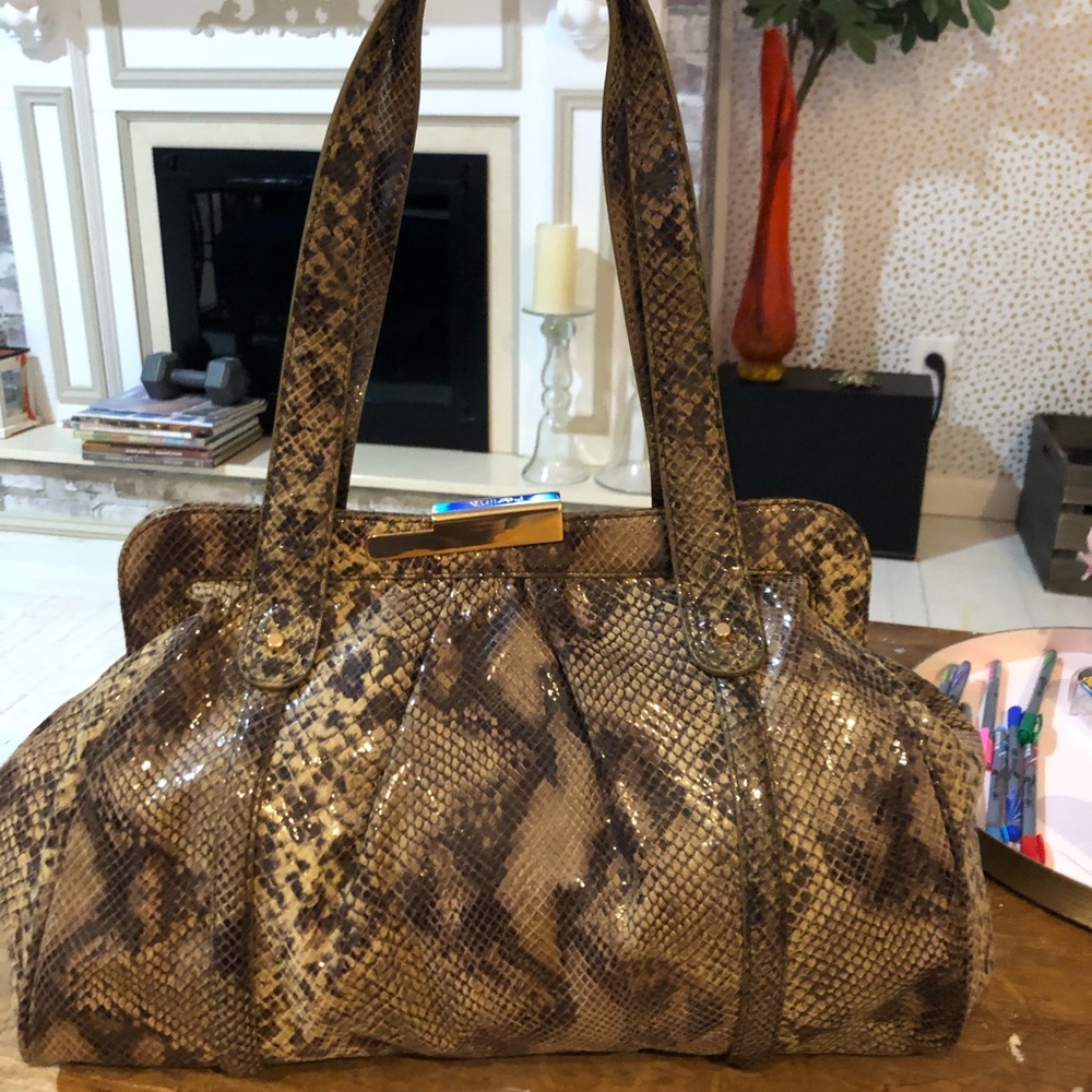 Perlina Python Embossed Leather Satchel - image 3